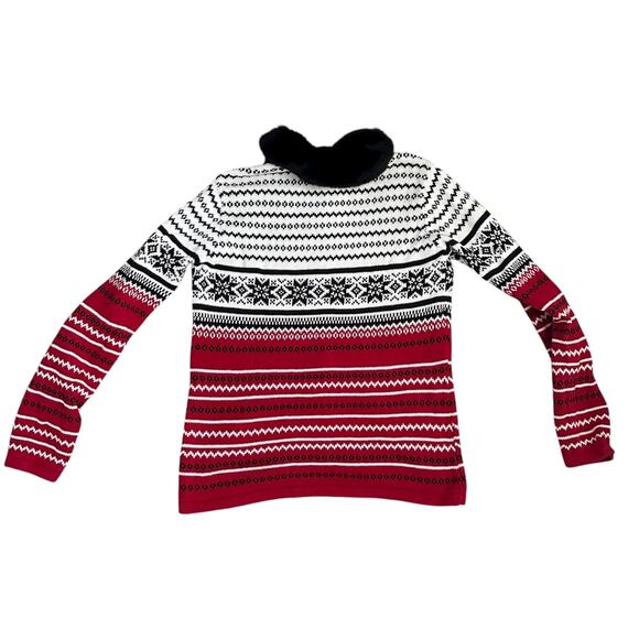 Vtg Villager Sport Petite M Fair Isle Sweater Faux Fur Collar Full Zip Holiday - Picture 9 of 10